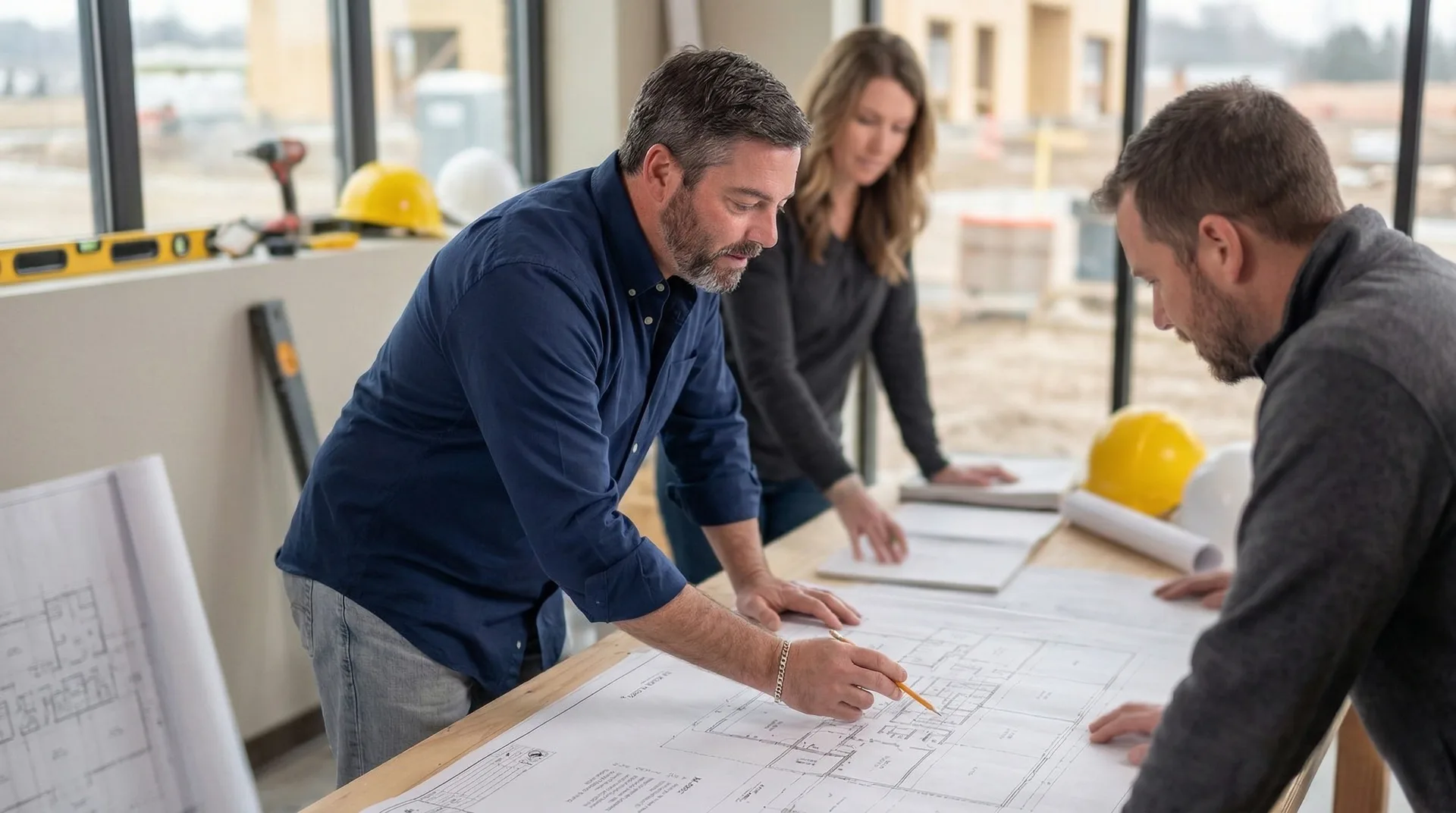 Michael reviewing blueprints